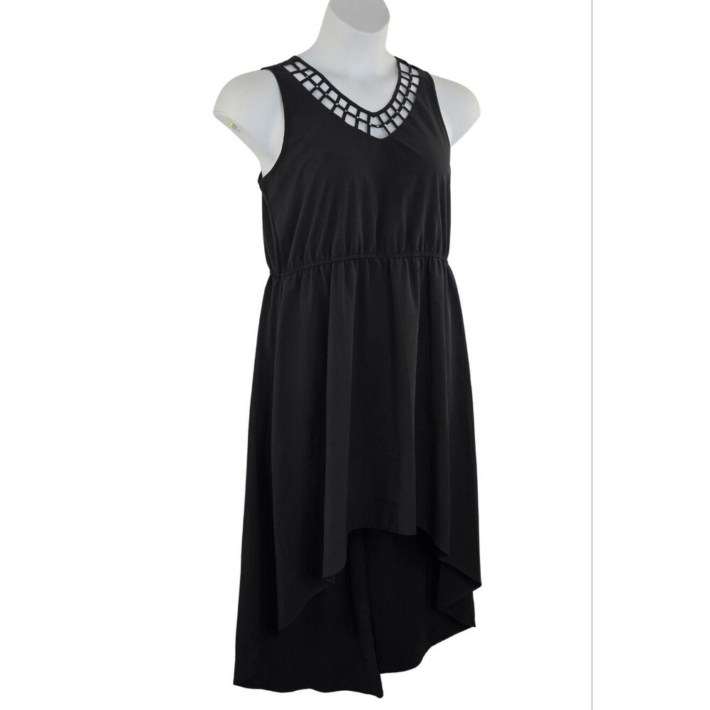 NWT Dots Black Sleeveless High-Low Dress Size M Lattice Neckline 4098-